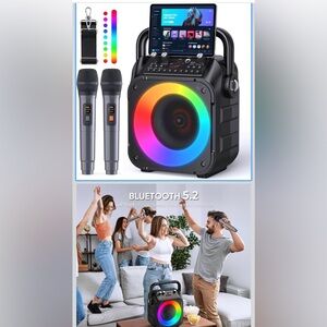 NIB
Karaoke Machine,Portable,Bluetooth Speaker,2 Wireless Mics,Adults & Kids